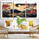28945903-MGV-CV-36X24-Yayoi Kusama Inspired Japanese Art Canvas Print – Framed Floral & Mt. Fuji Wall Decor, Modern Asian Style Canvas for Home, Office,