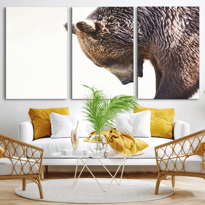 14405507-MGV-CV-36X24-Bear Wall Art – Wildlife Canvas Print with Rustic Animal Portrait and Minimalist Background, Nature Inspired Photography for