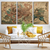 63782167-MGV-CV-36X24-Tsukioka Yoshitoshi Samurai Wall Art Print, Japanese Katana Warrior Canvas Wall Art, Octopus Sea Monster Canvas Print,