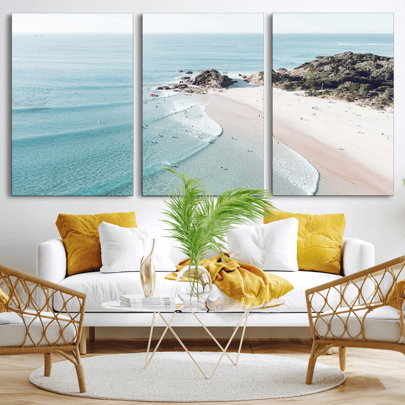 79395467-MGV-CV-36X24-Coastal Wall Art – Aerial Beach Canvas Print, Ocean Waves and Sandy Shore Photography Decor for Bedroom, Living Room, Office,