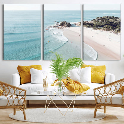 79395467-MGV-CV-36X24-Coastal Wall Art – Aerial Beach Canvas Print, Ocean Waves and Sandy Shore Photography Decor for Bedroom, Living Room, Office,