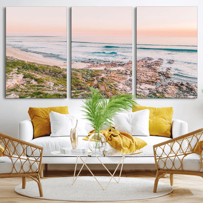 27332135-MGV-CV-36X24-Coastal Sunset Wall Art – Ocean Waves and Rocky Shore Canvas Print, Scenic Seaside Photography Decor for Bedroom, Living Room,