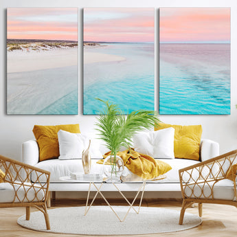 41613614-MGV-CV-36X24-Beach Sunset Wall Art – Pastel Ocean Canvas Print, Turquoise Water and Pink Sky Photography Decor for Bedroom, Living Room, Office