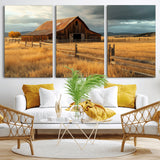 16480179-MGV-CV-36X24-Farmhouse Wall Art – Rustic Barn and Golden Field Canvas Print, Country Landscape Photography Decor for Bedroom, Living Room,