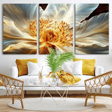 20862576-MGV-CV-36X24-Golden Abstract Flower Canvas Wall Art – Modern Botanical Bloom Print, Elegant Floral Artwork for Living Room, Bedroom, Office