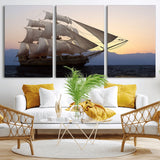 99957679-MGV-CV-36X24-Majestic Sailing Ship Wall Art – Sunset Ocean Voyage, Classic Tall Ship with Wind Filled Sails Canvas Print for Home, Office,