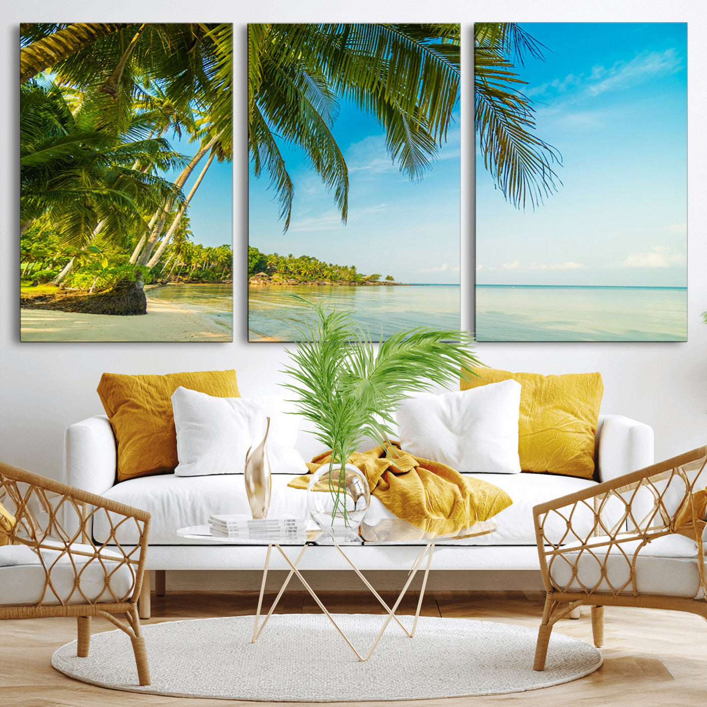 65056721-MGV-CV-36X24-Tropical Beach Wall Art – Palm Tree Coastal Photography Print, Relaxing Ocean Paradise Landscape, Island Seascape Home or Office