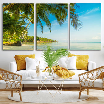 65056721-MGV-CV-36X24-Tropical Beach Wall Art – Palm Tree Coastal Photography Print, Relaxing Ocean Paradise Landscape, Island Seascape Home or Office