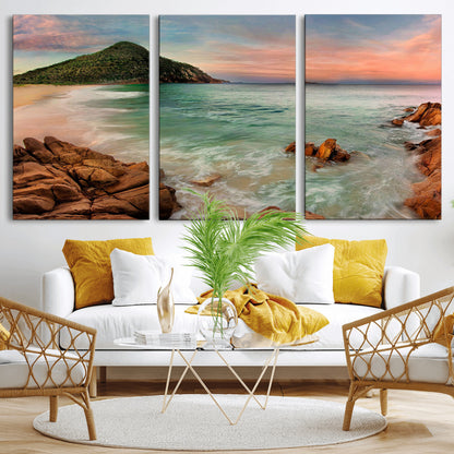 53831025-MGV-CV-36X24-Coastal Landscape Wall Art – Tropical Beach Ocean Canvas Print, Sunset Mountain View Photography Decor for Living Room, Bedroom,