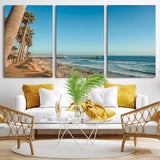 92568259-MGV-CV-36X24-California Beach Wall Art – Palm Tree Pier Canvas Print, Coastal Ocean Photography Seaside Decor for Living Room, Bedroom, Office,