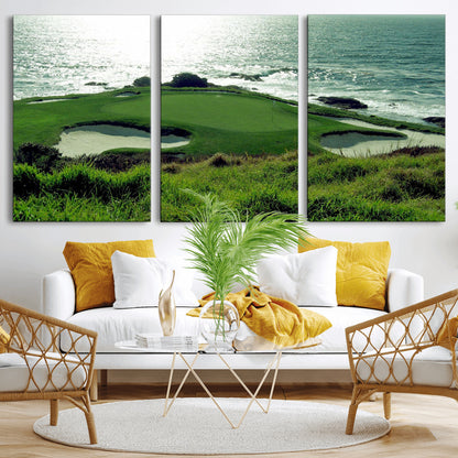 48473947-MGV-CV-36X24-Ocean Golf Course Wall Art – Panoramic Green Fairway Canvas Print, Coastal Golf Landscape Photography Sports Decor for Office, Man