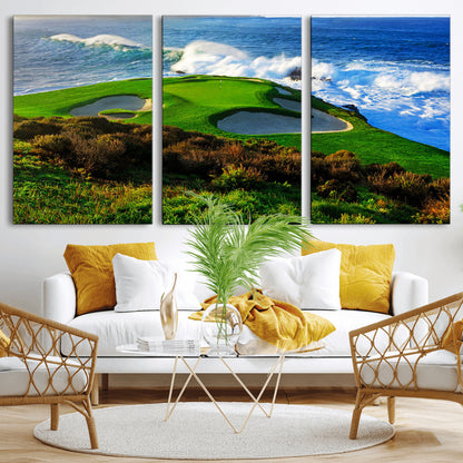 34181847-MGV-CV-36X24-Coastal Golf Course Wall Art – Panoramic Ocean Fairway Canvas Print, Scenic Sports Photography Decor for Office, Man Cave, Living
