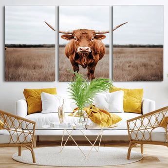 16316734-MGV-CV-36X24-Texas Longhorn Wall Art – Rustic Bull Portrait Canvas Print, Western Farmhouse Animal Photography Decor for Living Room, Office,