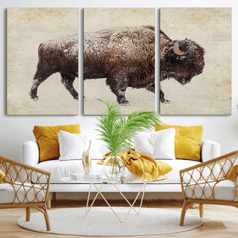54810031-MGV-CV-36X24-Western Wall Art – Snow Covered Bison Canvas Print, Rustic Wildlife Photography Decor for Bedroom, Living Room, Office, Lodge,