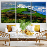 13644055-MGV-CV-36X24-Golf Wall Art – Oceanfront Green Canvas Print, Scenic Coastal Course Photography Decor for Bedroom, Living Room, Office, Sports