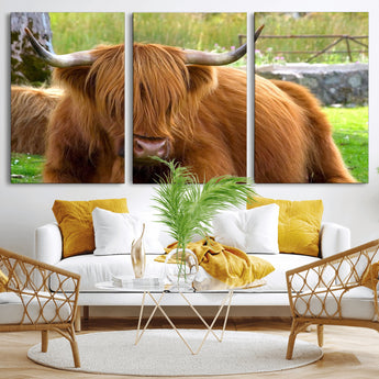68411138-MGV-CV-36X24-Farmhouse Wall Art – Highland Cow Canvas Print, Rustic Country Cattle Photography Decor for Bedroom, Living Room, Office, Ranch,