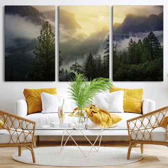 38316884-MGV-CV-36X24-Landscape Wall Art – Misty Mountain Valley Canvas Print, Scenic Pine Forest and Sunrise Photography Decor for Bedroom, Living