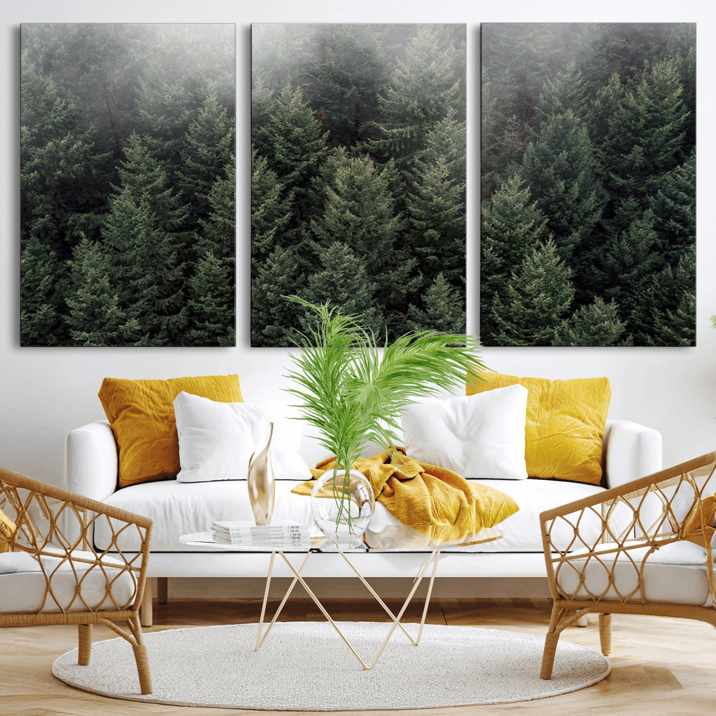 84059409-MGV-CV-36X24-Forest Wall Art – Misty Evergreen Trees Canvas Print, Tranquil Nature Photography Decor for Bedroom, Living Room, Office, Cabin or