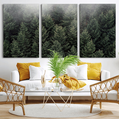 84059409-MGV-CV-36X24-Forest Wall Art – Misty Evergreen Trees Canvas Print, Tranquil Nature Photography Decor for Bedroom, Living Room, Office, Cabin or