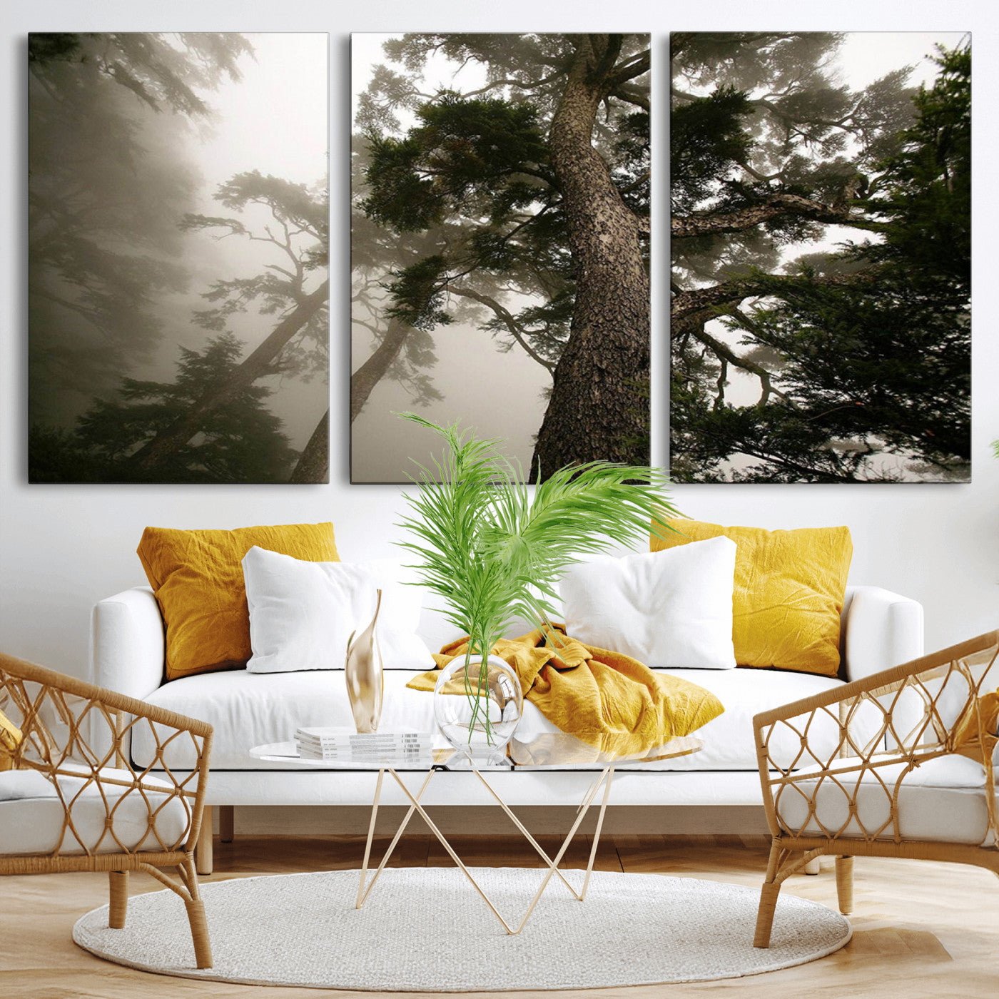 87969493-MGV-CV-36X24-Forest Wall Art – Misty Tall Trees Canvas Print, Dramatic Woodland Photography Decor for Bedroom, Living Room, Office, Cabin,