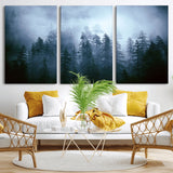 93439624-MGV-CV-36X24-Forest Wall Art – Misty Pine Trees Canvas Print, Moody Nature Photography Decor for Bedroom, Living Room, Office, Cabin, Lodge or