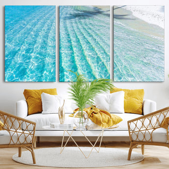 46233906-MGV-CV-36X24-Coastal Wall Art – Turquoise Ocean Waves and White Sand Canvas Print, Tropical Beach Photography Decor for Bedroom, Living Room,