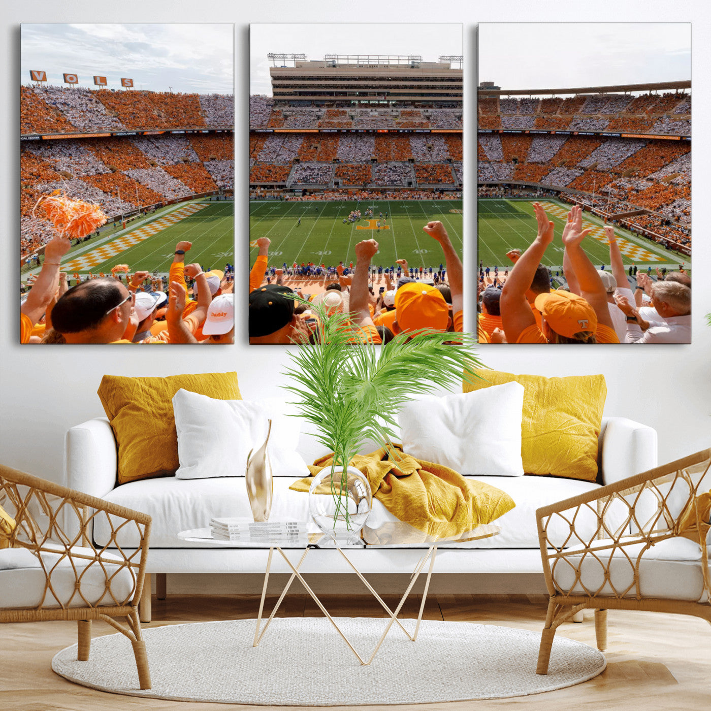 76011417-MGV-CV-36X24-Tennessee Volunteers Wall Art – Neyland Stadium Checkerboard Crowd Canvas Print, Vols Football Game Day Fan Perspective Sports