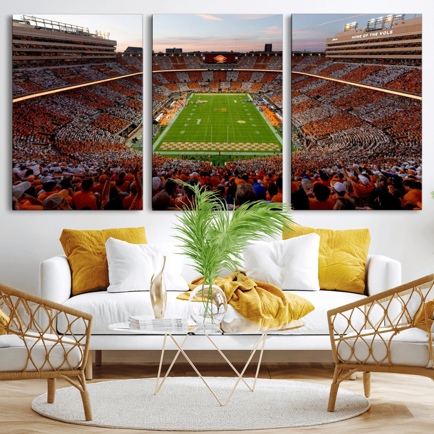 37160229-MGV-CV-36X24-Neyland Stadium Wall Art – Panoramic Tennessee Volunteers Sunset Canvas Print, Checkerboard Crowd Football Game Day Decor for