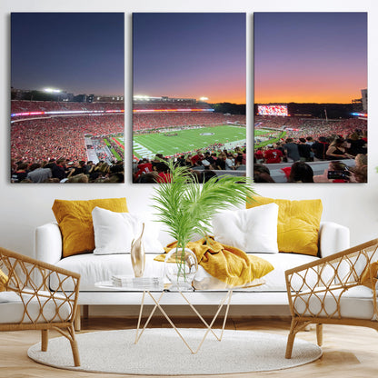 25139565-MGV-CV-36X24-Sanford Stadium Wall Art – Panoramic Georgia Bulldogs Sunset Football Game Canvas Print, Red Crowd Sports Decor for Office, Man