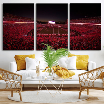 38331045-MGV-CV-36X24-Sanford Stadium Wall Art – Panoramic Georgia Bulldogs Red Light Game Football Canvas Print, Night Crowd Sports Decor for Office,