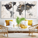 MGV-CV-60X30-3P - World Map Wall Art Canvas Print, Framed Rustic Map Art Picture Print, Antique Map Perfect Rustic Explorer Decor Artwork