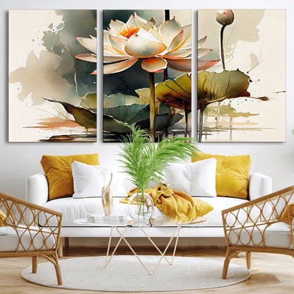 46359-MGV-CV-36X24-Lotus Blossom Wall Art Canvas Print, Framed Water Lily Art Picture Print, Zen Flower Perfect Zen Botanical Decor Artwork