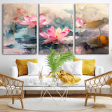 18414-MGV-CV-36X24-Pink Lotus Wall Art Canvas Print, Framed Water Lily Art Picture Print, Dreamy Floral Perfect Dreamy Botanical Decor Artwork