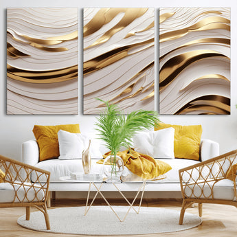 41237-MGV-CV-36X24-Gold Waves Wall Art Canvas Print, Framed Elegant Flow Art Picture Print, Luxury Layers Perfect Minimal Luxe Decor Artwork