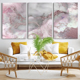 16416-MGV-CV-60X30-3P-Blush Marble Wall Art Canvas Print, Framed Rose Gold Art Picture Print, Pink Cloudy Perfect Modern Glam Decor Artwork