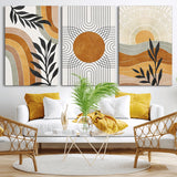 32359-MGV-CV-60X30-3P-Modern Sun Wall Art Canvas Print, Framed Retro Horizon Art Picture Print, Sunburst Design Perfect Mid Century Boho Decor Artwork