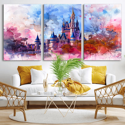 15129-MGV-CV-36X24-Disney Castle Wall Art Canvas Print, Framed Cinderella Palace Art Picture Print, Fantasy Kingdom Perfect Whimsical Fairytale Decor