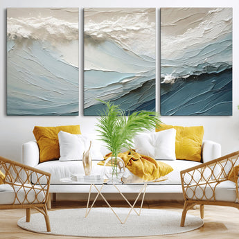 53646-MGV-CV-60X30-3P-Ocean Wave Wall Art Canvas Print, Framed Textured Seascape Art Picture Print, Modern Ocean Perfect Minimal Coastal 2/2 Decor
