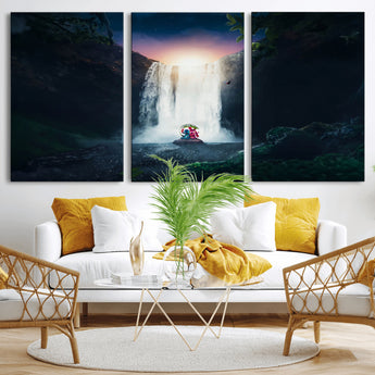 56359-MGV-CV-36X24-Lilo Stitch Wall Art Canvas Print, Framed Stitch Angel Art Picture Print, Cartoon Waterfall Perfect Tropical Fantasy Decor Artwork