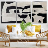 33714-MGV-CV-60X30-3P-Monochrome Design Wall Art Canvas Print, Framed Modern Linework Art Picture Print, Textured Shapes Perfect Monochrome Modern Decor