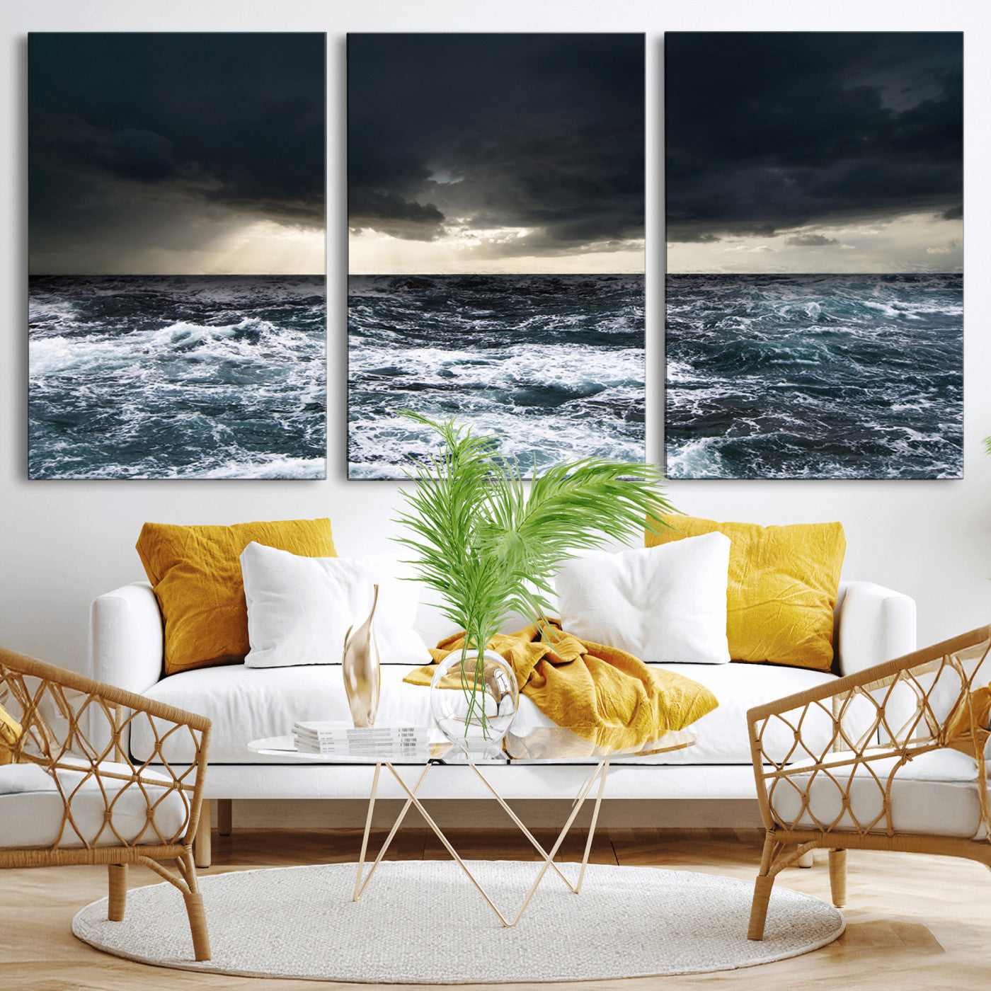 51359-MGV-CV-36X24-Stormy Ocean Wall Art Canvas Print, Framed Moody Seascape Art Picture Print, Ocean Storm Perfect Dramatic Coastal Decor Artwork