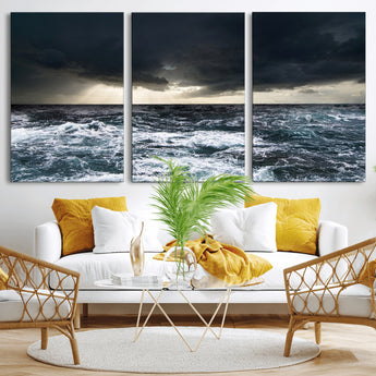 51359-MGV-CV-36X24-Stormy Ocean Wall Art Canvas Print, Framed Moody Seascape Art Picture Print, Ocean Storm Perfect Dramatic Coastal Decor Artwork