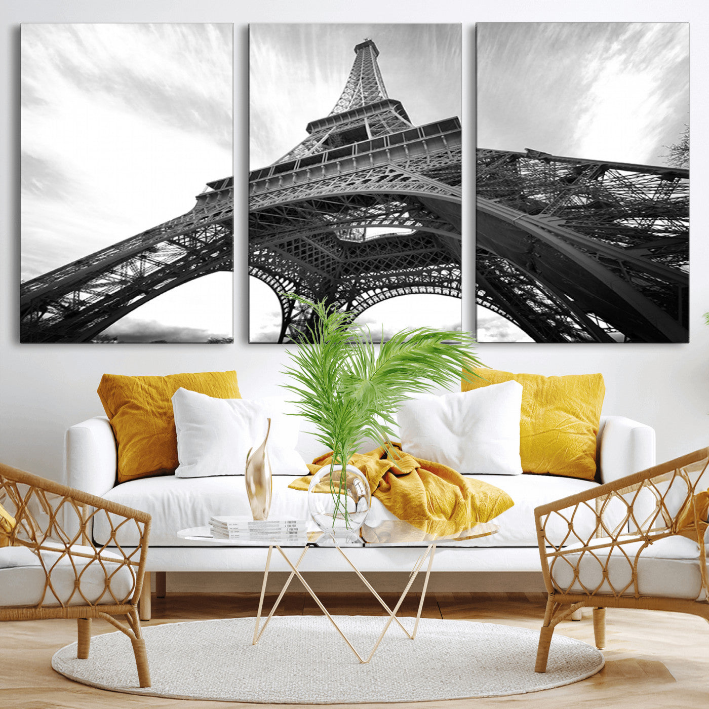 40006-MGV-CV-36X24-Eiffel Tower Wall Art – Black and White Architectural Photo Print, Paris Inspired Decor for Bedroom, Office, Studio or Modern