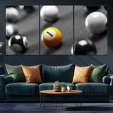 52108-MGV-CV-36X24-Precision Pool Table Wall Art – Close Up Yellow 1 Ball Canvas Print, Hand-Played Billiards Game Decor for Office, Game Room, or