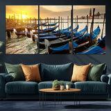 25872-MGV-CV-36X24-Venetian Gondola Dock Wall Art – Serene Sunset Canal Canvas Print, Tranquil Water Travel Decor for Office, Living Room, or Man