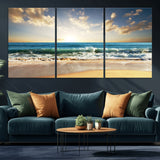 13139-MGV-CV-36X24-Sunrise Beach Wall Art – Ocean Waves and Golden Sand Canvas Print, Coastal Home Decor for Living Room, Bedroom, or Office