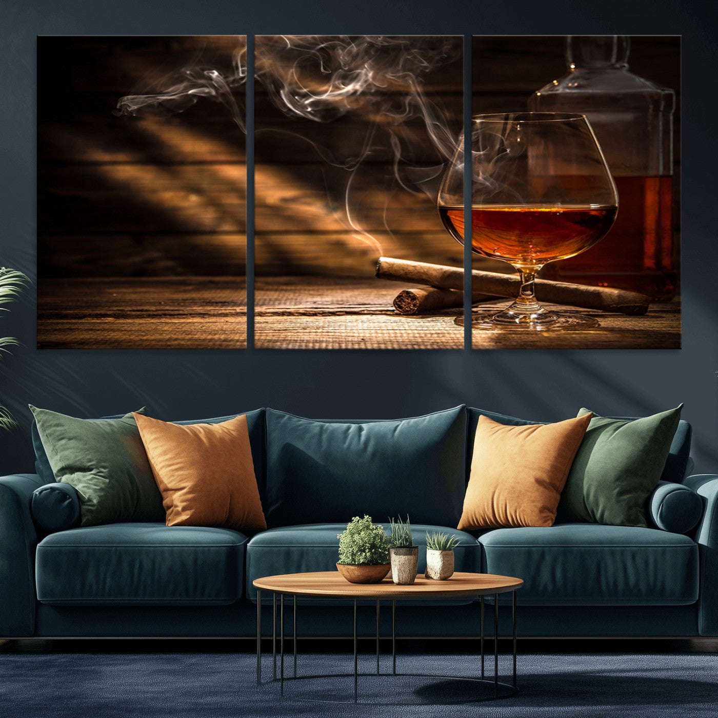 92305-MGV-CV-36X24-Whiskey & Cigar Wall Art – Moody Whiskey and Cigar Canvas Print, Sophisticated Bar or Home Lounge Decor for Office, Man Cave or