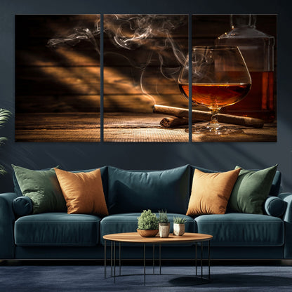 92305-MGV-CV-36X24-Whiskey & Cigar Wall Art – Moody Whiskey and Cigar Canvas Print, Sophisticated Bar or Home Lounge Decor for Office, Man Cave or