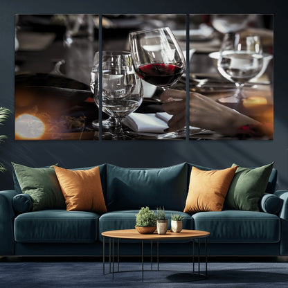 75513-MGV-CV-36X24-Elegant Wine Toast Wall Art – Close-Up Red Wine Glass at Dinner Table Canvas Print, Sophisticated Dining Room or Bar Decor