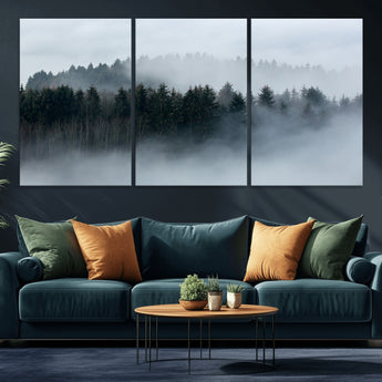 42596-MGV-CV-36X24-Misty Forest Wall Art – Atmospheric Pine Trees Canvas Print, Nature Landscape Decor for Living Room, Bedroom, Office, or Cabin